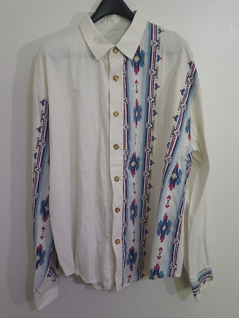 Vintage 90s Aztec Geometric Southwestern Button Down Shirt Cream Size XXL/XXXL